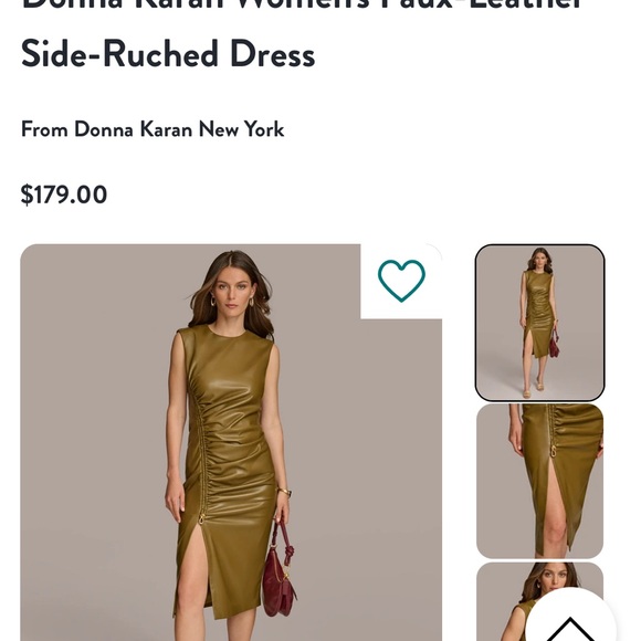 NWT Donna Karan Faux Leather Ruched Side Dresss - Picture 2 of 6